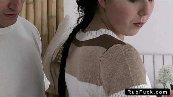 Brunette with nice ass rode masseur on table