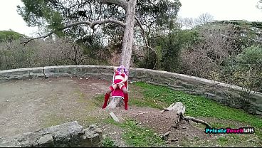Chubby Russian girl in cosplay fucked outdoors and cumslow